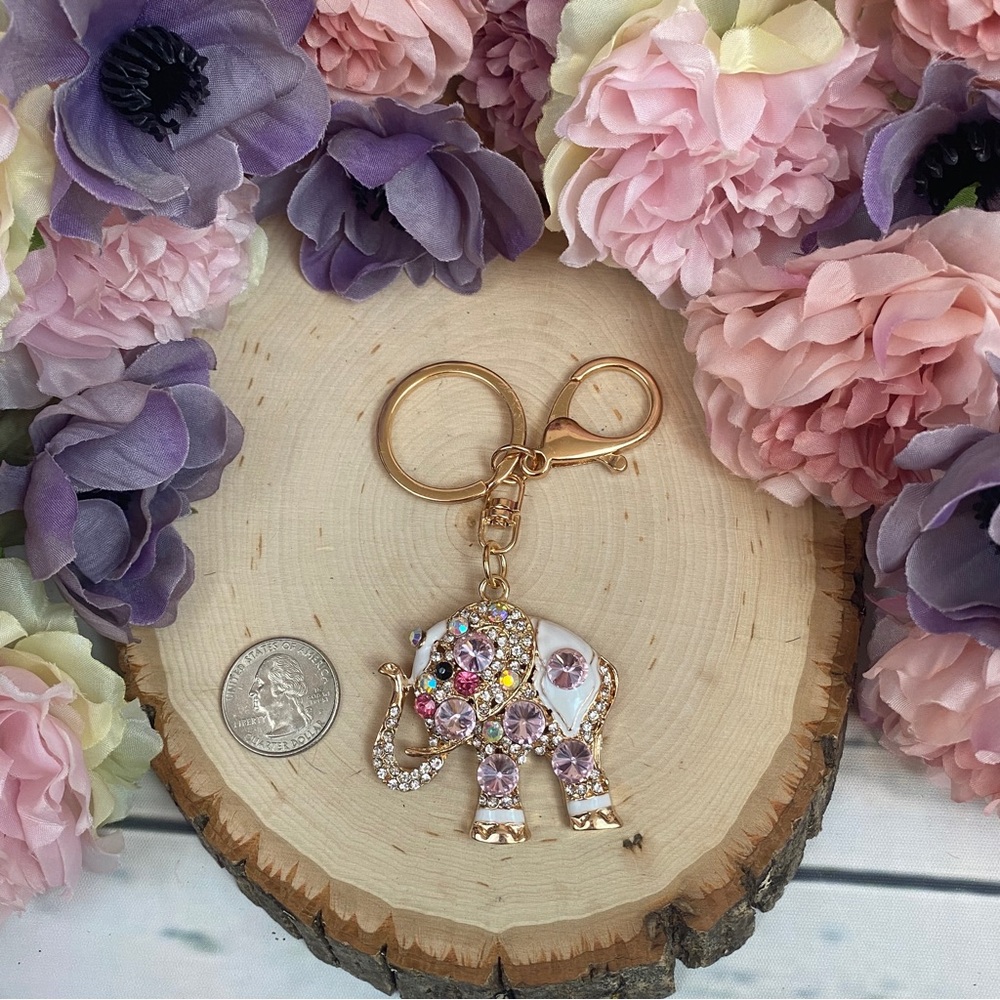 Gorgeous Ornate Pink Crystal Elephant Keychain Charm - Picture 13 of 15
